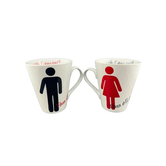 Oh L'amour Para El & Para Ella His and Hers Coffee Mugs Set of 2 - Picture 1 of 4